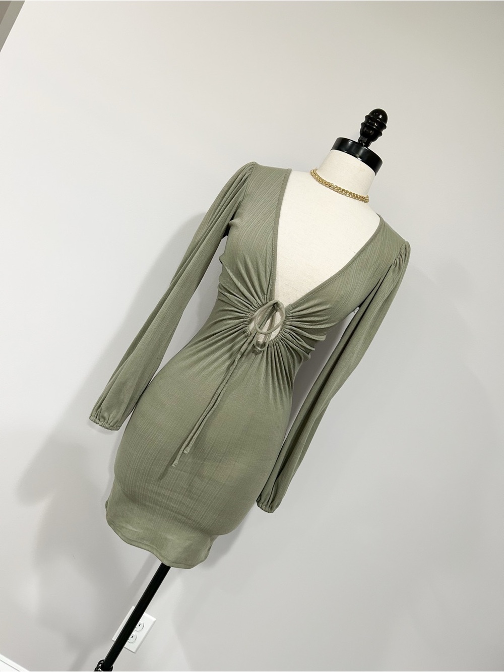 Forever 21 Olive Green Ruched Ring-Front Mini Dress
